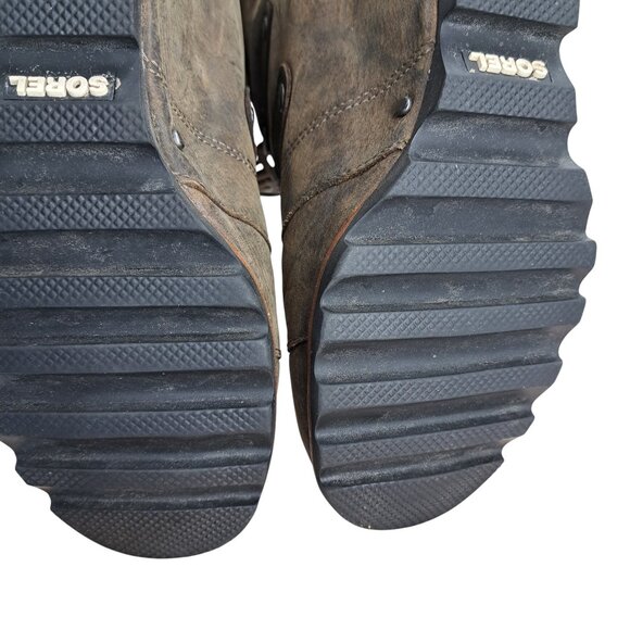 Sorel Joan of Arctic Brown Leather Internal Wedge Boots Size 9 Distressed - Picture 10 of 16